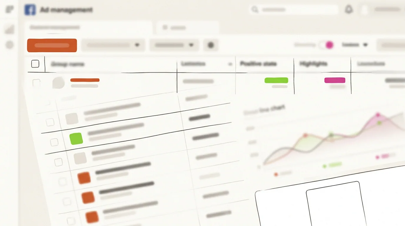Abstract background of a Facebook ad management tool dashboard